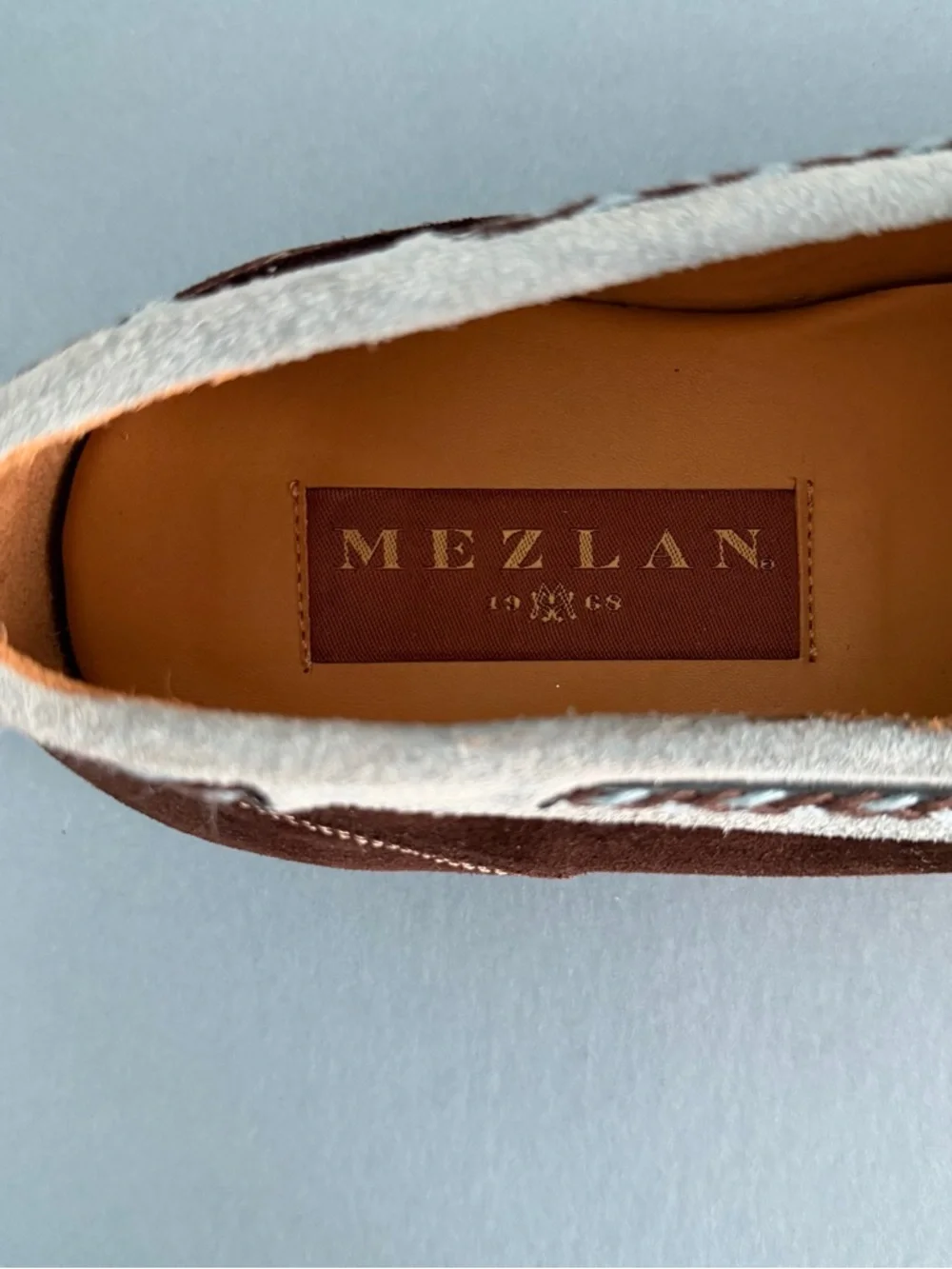 Mezlan Palermo Suede Loafers Two Tone Blue Brown Leather Dress Shoes